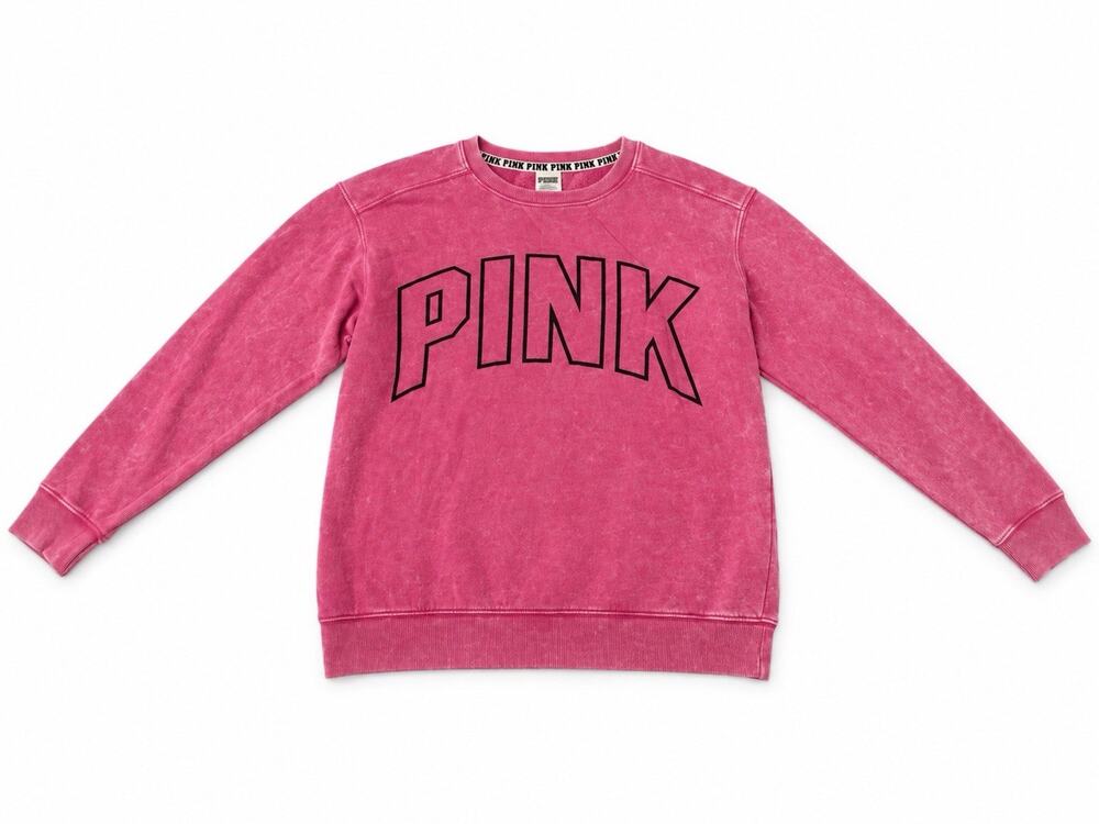Victoria’s Secret PINK Women’s XS Pink Acid Wash Crewneck Sweatshirt Logo